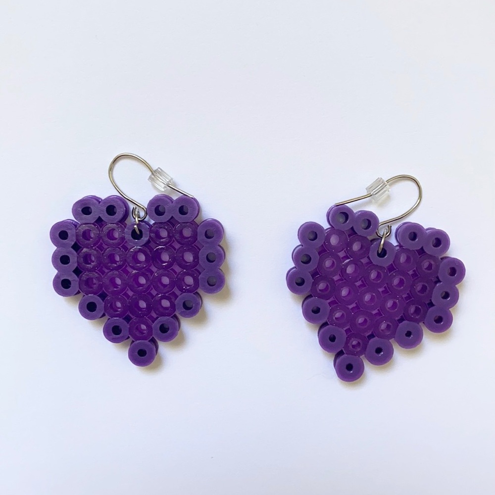 Purple Heart Fuse Beads Earrings. New